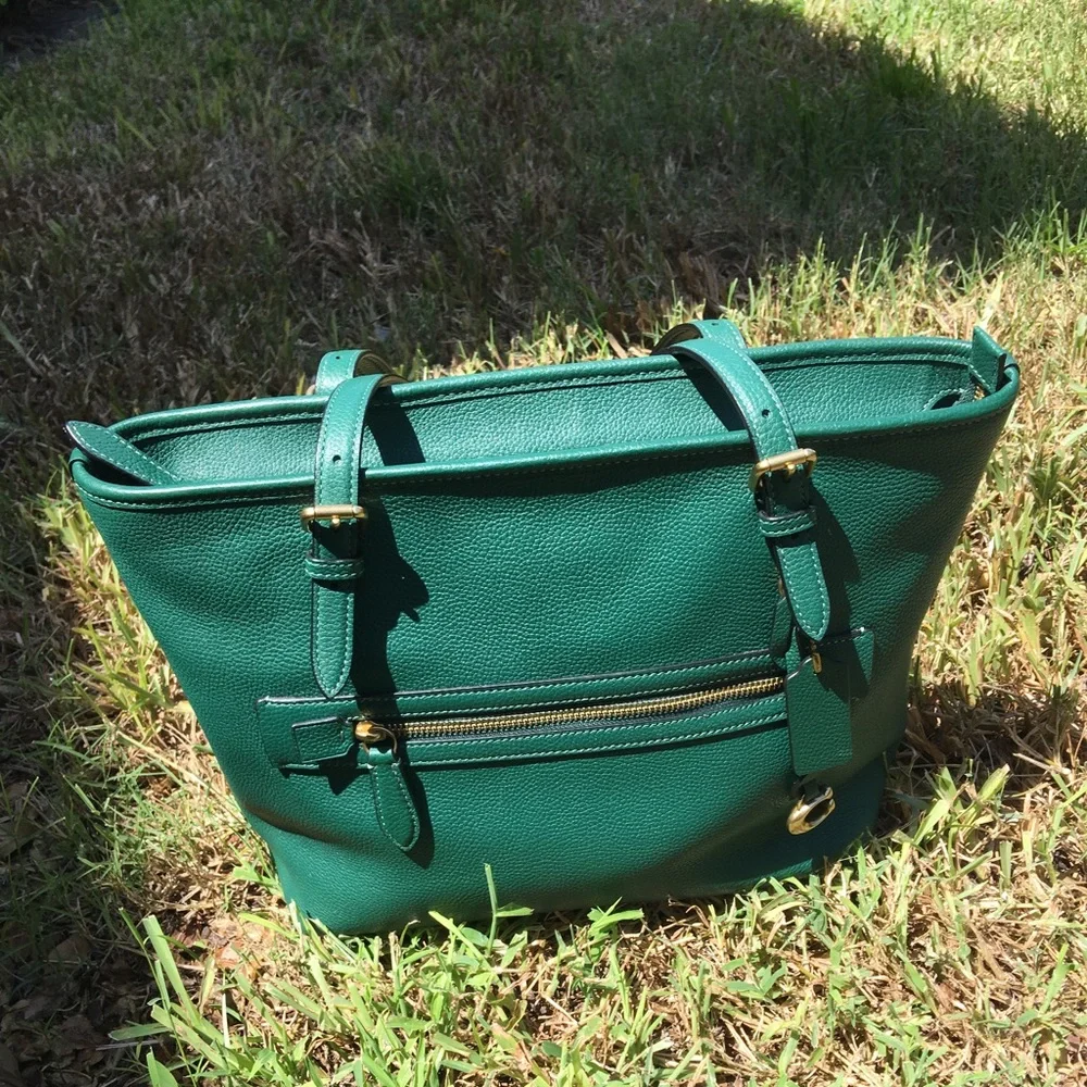 Authentic Green Coach Zip Top Tote - EUC - Picture 1 of 13